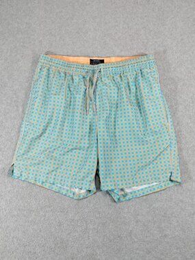 Michaels Mens L 5.5in Inseam Swim Trunks Aqua Orange Check Board Shorts